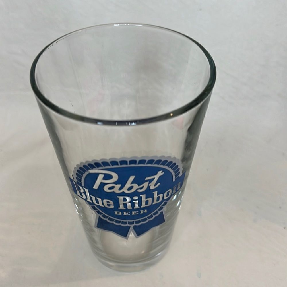 Pabst Blue Ribbon Beer Glass 16 Oz 6 In Tall Blue Bar Accessories 3 1/4 In Round